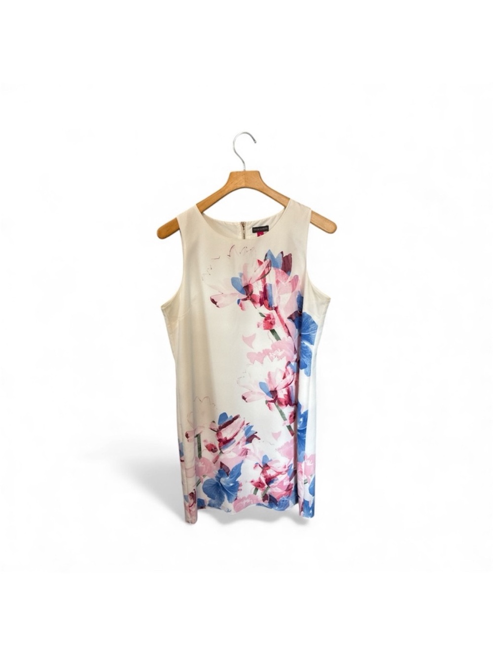 Vince Camuto White Floral Sleeveless Lined Shift Mini Dress Size 12 EUC